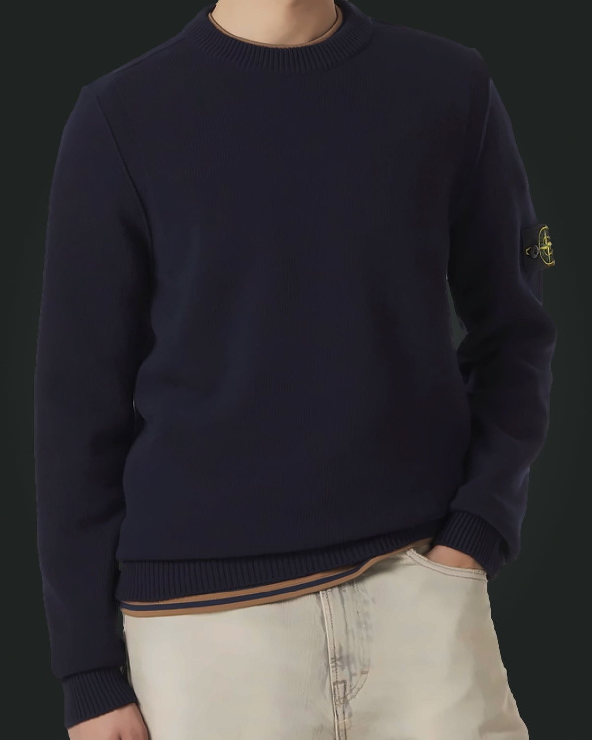 Pull col rond Stone Island bleu foncé